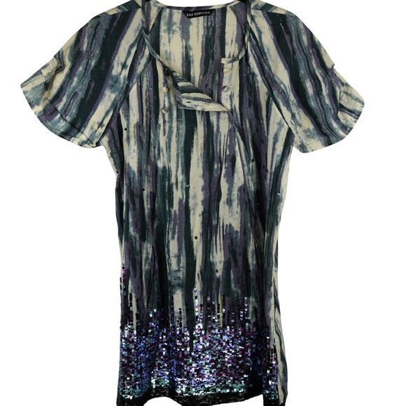 Kas New York Womens Boho Sequin Embellished Short Sleeve Dress S Multicolor - Picture 2 of 9